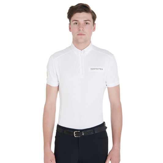 EQUESTRO - Men's slim fit competition polo shirt mesh fabric