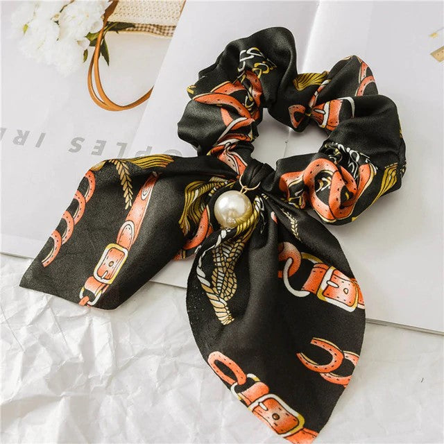 Printed Hair Scrunchy With Bow