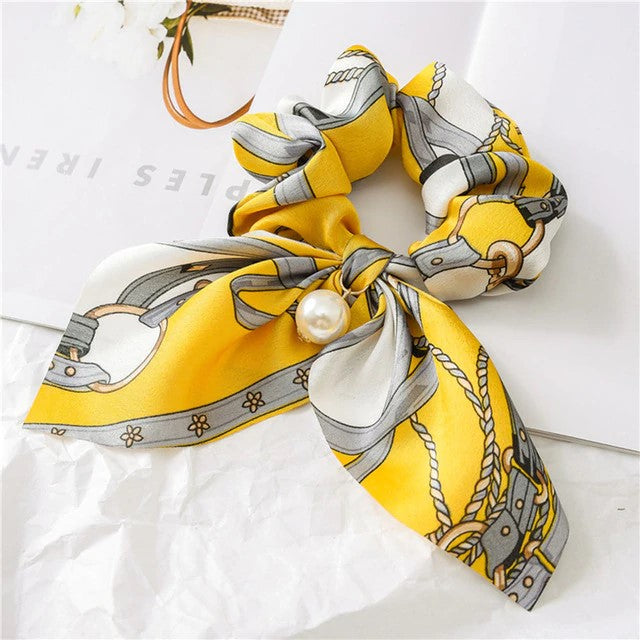 Printed Hair Scrunchy With Bow