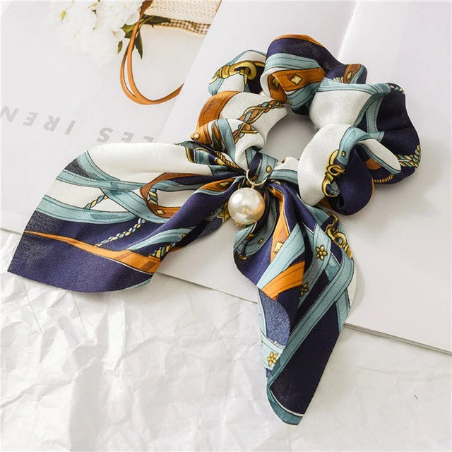 Printed Hair Scrunchy With Bow