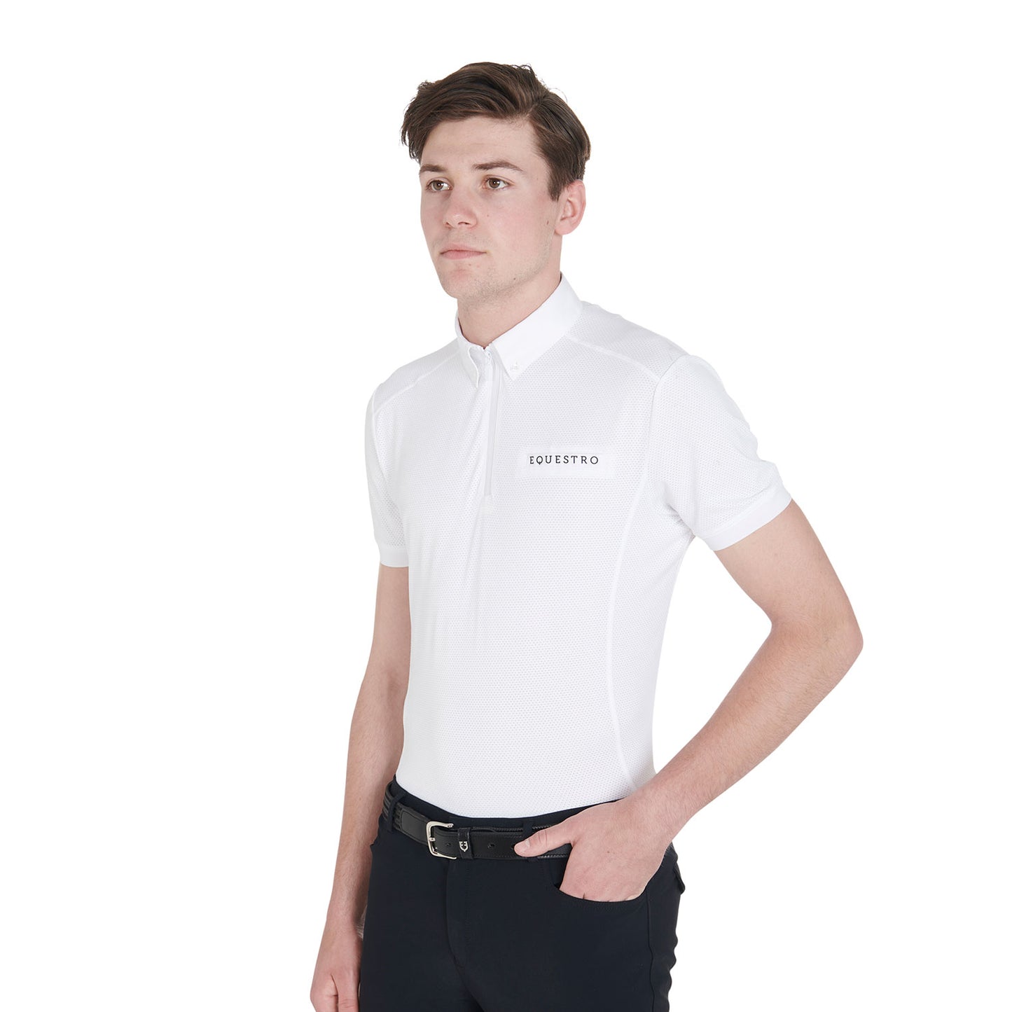 EQUESTRO - Men's slim fit competition polo shirt mesh fabric