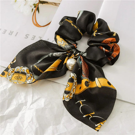 Printed Hair Scrunchy With Bow
